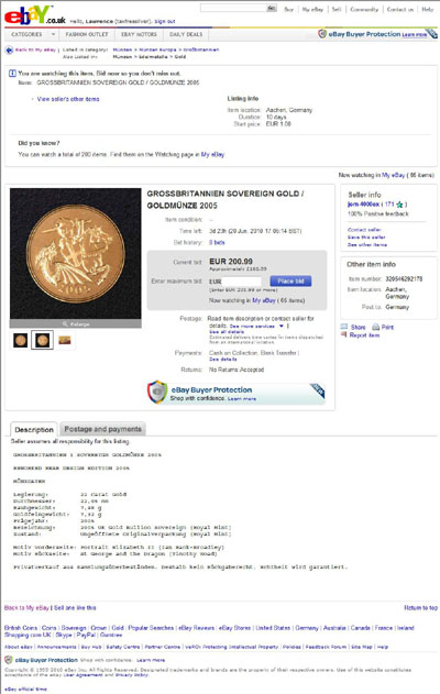 jem-4000ex GROSSBRITANNIEN SOVEREIGN GOLD / GOLDMNZE 2005 eBay Auction Listing